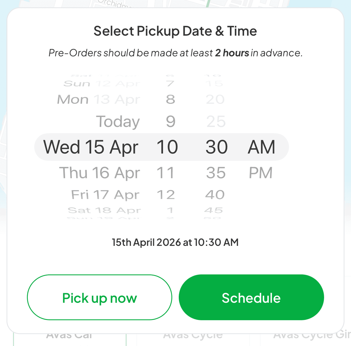 Schedule pickup in Avas app