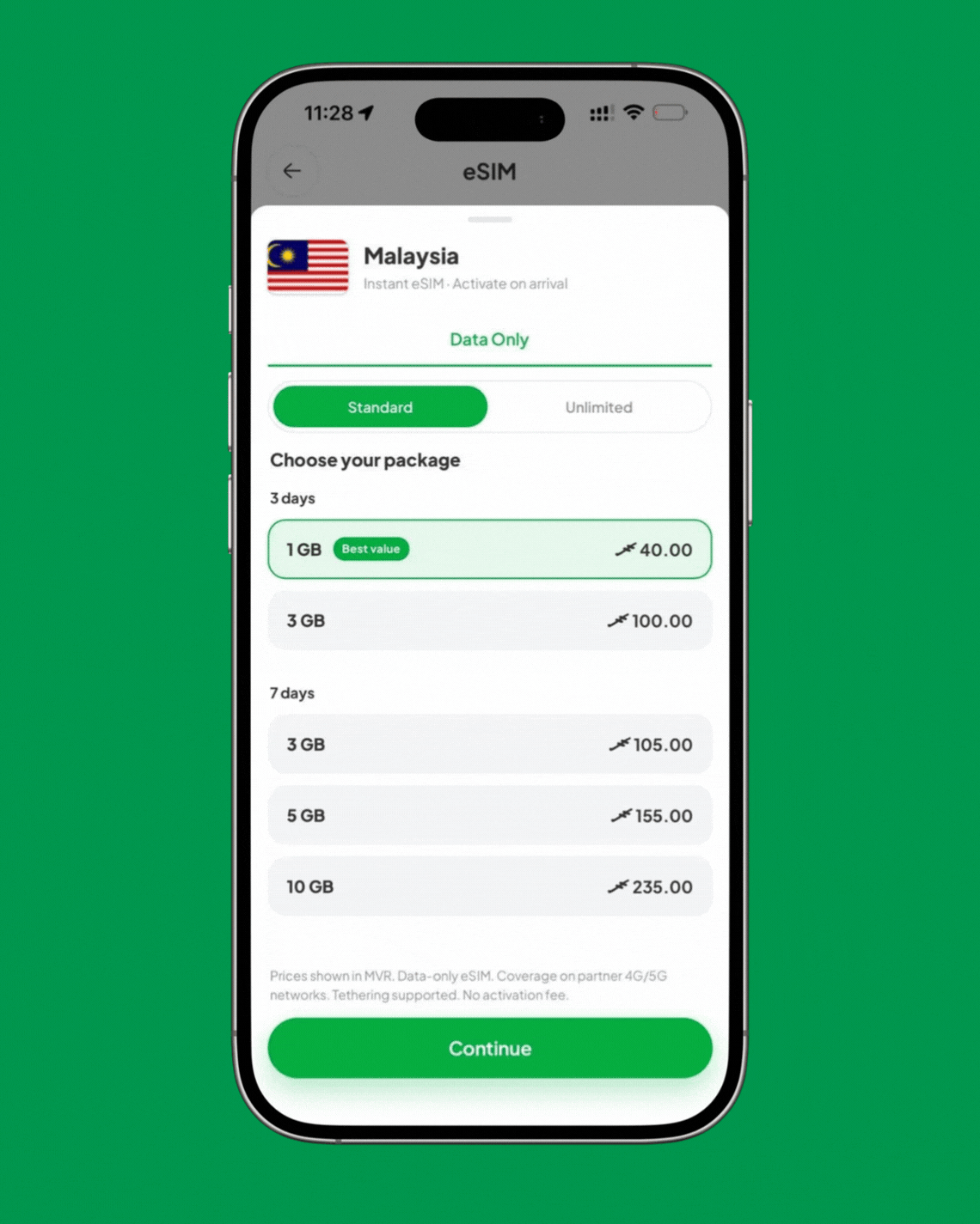 Choosing a data package for a Malaysia eSIM in the Avas app