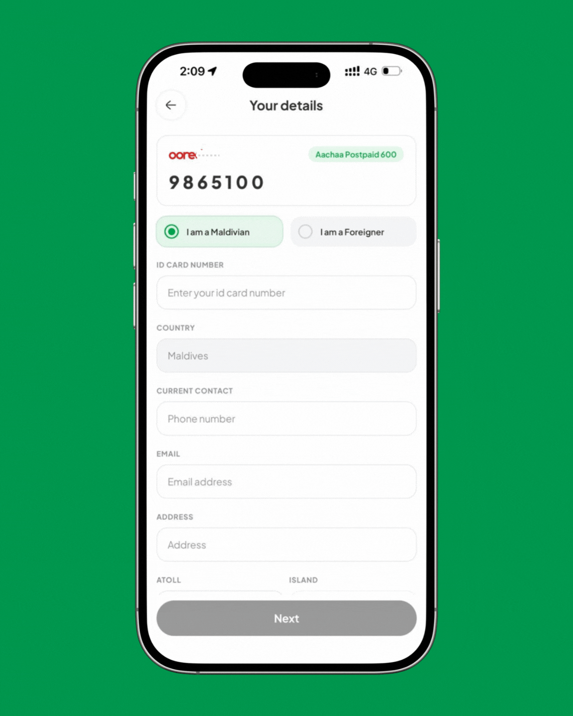 Entering your details and verifying your identity in the Avas app